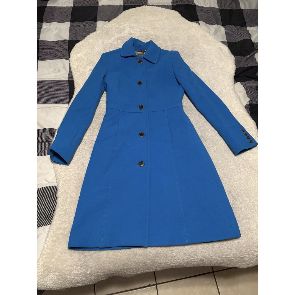 J Crew Double Cloth Women's Blue Button Coat Size 00 Wool Jacket
